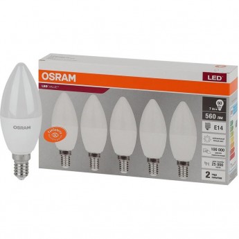 Лампа светодиодная LED OSRAM VALUE LVCLB60 7SW/840 7Вт E14 230В 2х5 RU (уп.5шт) Лампа светодиодная LED OSRAM VALUE LVCLB60 7SW/840 7Вт E14 230В 2х5 RU (уп.5шт)