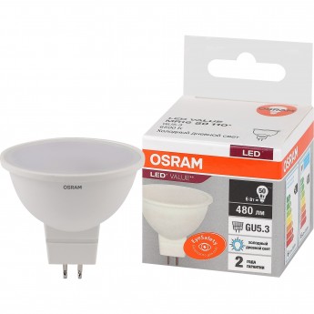 Лампа светодиодная OSRAM LED 6 Вт GU5.3 6500К 480Лм спот 220 В (замена 50Вт)