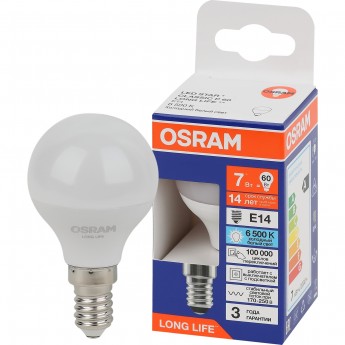 Лампа светодиодная OSRAM LED 7Вт Е14 6500К 600Лм шар 220В Лампа светодиодная OSRAM LED 7Вт Е14 6500К 600Лм шар 220В