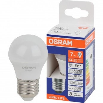 Лампа светодиодная OSRAM LED 7Вт Е27 4000К 600Лм шар 220В Лампа светодиодная OSRAM LED 7Вт Е27 4000К 600Лм шар 220В