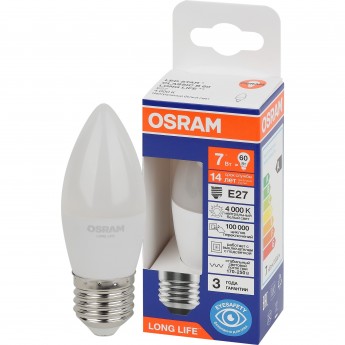 Лампа светодиодная OSRAM LED 7Вт Е27 4000К 600Лм свеча 220В Лампа светодиодная OSRAM LED 7Вт Е27 4000К 600Лм свеча 220В